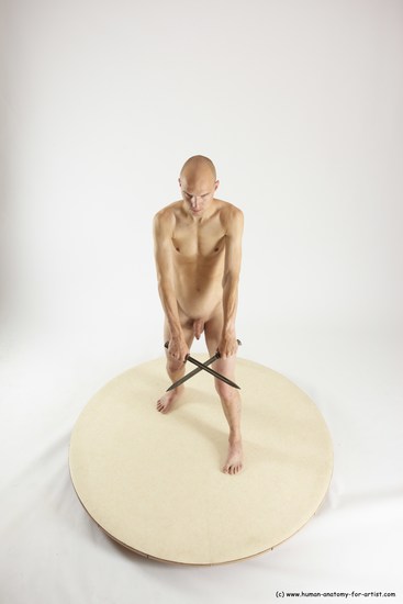 Nude Fighting with knife Man White Standing poses - ALL Slim Bald Standing poses - simple Multi angles poses Realistic