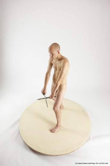 Nude Fighting with knife Man White Standing poses - ALL Slim Bald Standing poses - simple Multi angles poses Realistic