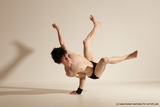 Underwear Gymnastic poses Man White Athletic Short Black Dancing Dynamic poses Academic