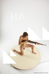 Nude Fighting with rifle Man White Standing poses - ALL Athletic Short Brown Standing poses - simple Multi angles poses Realistic