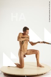 Nude Fighting with rifle Man White Standing poses - ALL Athletic Short Brown Standing poses - simple Multi angles poses Realistic