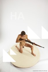Nude Fighting with rifle Man White Standing poses - ALL Athletic Short Brown Standing poses - simple Multi angles poses Realistic