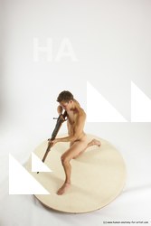 Nude Fighting with rifle Man White Standing poses - ALL Athletic Short Brown Standing poses - simple Multi angles poses Realistic