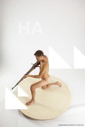 Nude Fighting with rifle Man White Standing poses - ALL Athletic Short Brown Standing poses - simple Multi angles poses Realistic