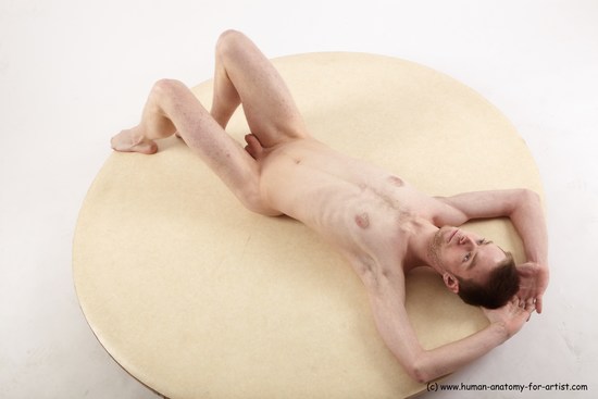 Nude Man White Laying poses - ALL Slim Short Brown Laying poses - on back Realistic