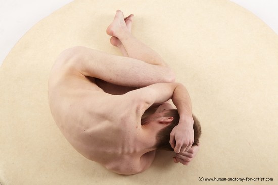 Nude Man White Laying poses - ALL Slim Short Brown Laying poses - on side Realistic