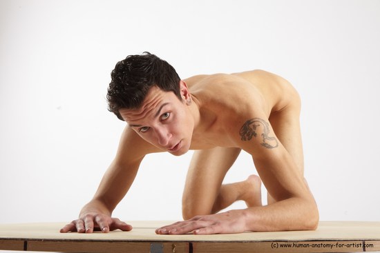 Nude Man White Kneeling poses - ALL Athletic Short Brown Kneeling poses - on both knees Realistic