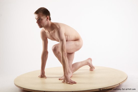 Nude Man White Kneeling poses - ALL Slim Short Brown Kneeling poses - on one knee Realistic