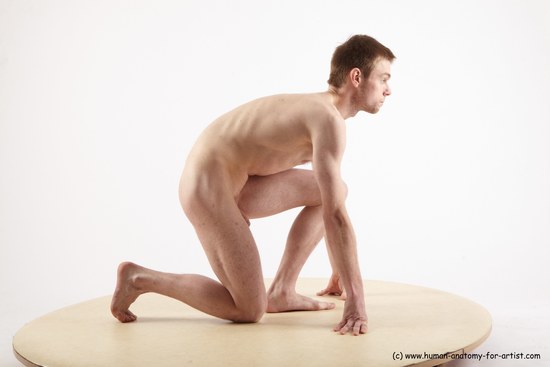 Nude Man White Kneeling poses - ALL Slim Short Brown Kneeling poses - on one knee Realistic