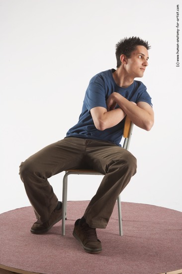 Casual Man White Sitting poses - simple Slim Short Brown Sitting poses - ALL Academic