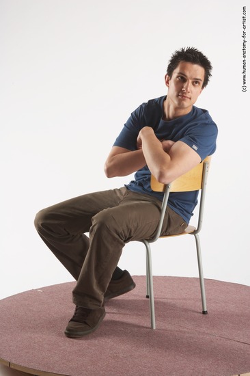 Casual Man White Sitting poses - simple Slim Short Brown Sitting poses - ALL Academic