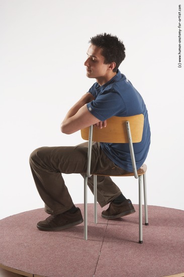 Casual Man White Sitting poses - simple Slim Short Brown Sitting poses - ALL Academic