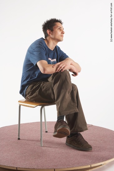 Casual Man White Sitting poses - simple Slim Short Brown Sitting poses - ALL Academic