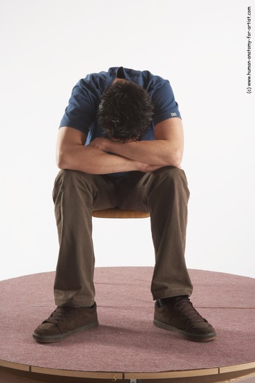 Casual Man White Sitting poses - simple Slim Short Brown Sitting poses - ALL Academic