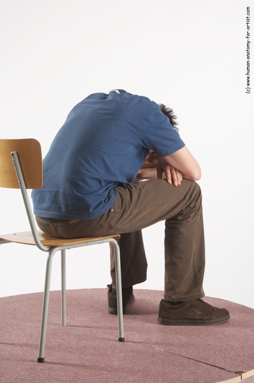 Casual Man White Sitting poses - simple Slim Short Brown Sitting poses - ALL Academic