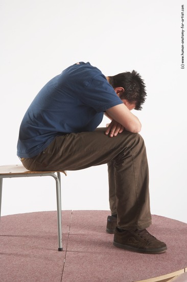 Casual Man White Sitting poses - simple Slim Short Brown Sitting poses - ALL Academic