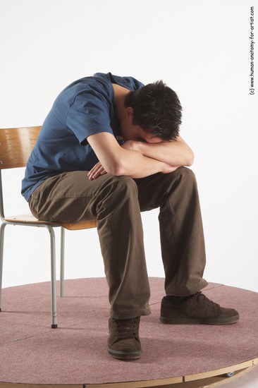 Casual Man White Sitting poses - simple Slim Short Brown Sitting poses - ALL Academic