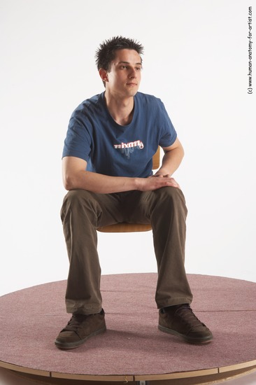 Casual Man White Sitting poses - simple Slim Short Brown Sitting poses - ALL Academic