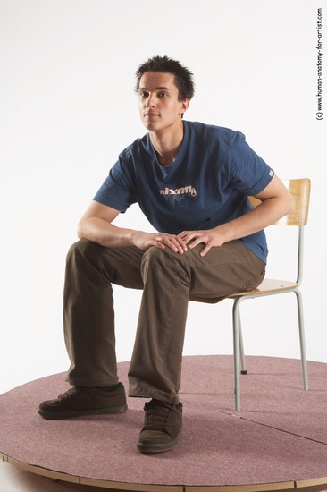 Casual Man White Sitting poses - simple Slim Short Brown Sitting poses - ALL Academic