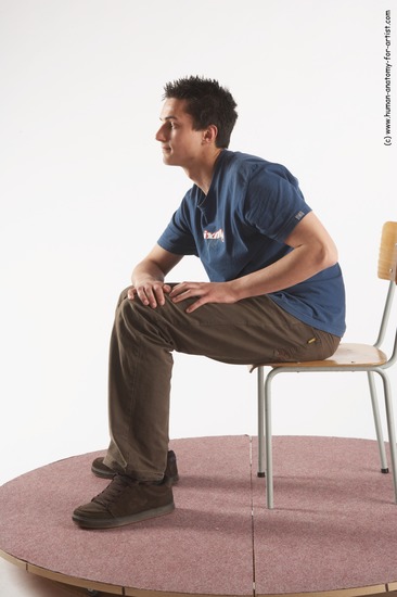 Casual Man White Sitting poses - simple Slim Short Brown Sitting poses - ALL Academic