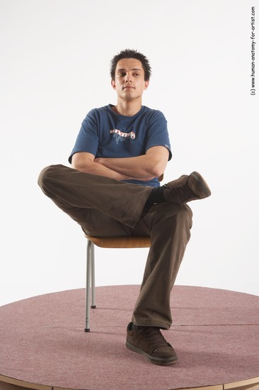 Casual Man White Sitting poses - simple Slim Short Brown Sitting poses - ALL Academic