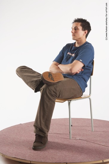 Casual Man White Sitting poses - simple Slim Short Brown Sitting poses - ALL Academic