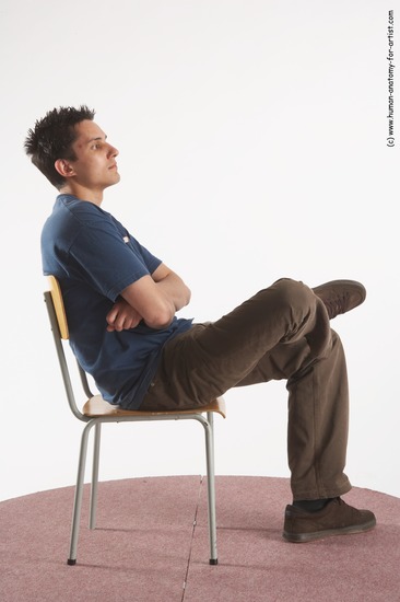 Casual Man White Sitting poses - simple Slim Short Brown Sitting poses - ALL Academic