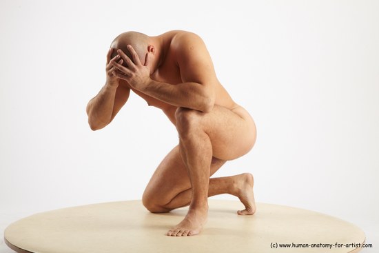 Nude Man White Kneeling poses - ALL Slim Bald Kneeling poses - on one knee Realistic