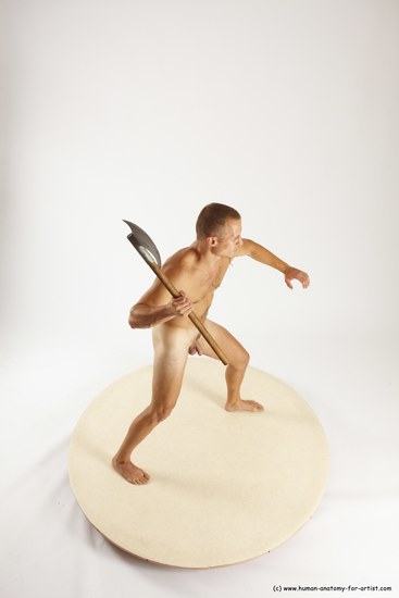 Nude Fighting with axe Man White Standing poses - ALL Slim Short Brown Standing poses - simple Multi angles poses Realistic