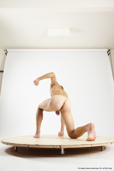 Nude Man White Kneeling poses - ALL Athletic Short Brown Kneeling poses - on one knee Multi angles poses Realistic