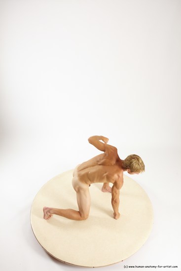 Nude Man White Kneeling poses - ALL Athletic Short Brown Kneeling poses - on one knee Multi angles poses Realistic