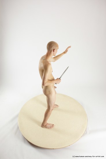 Nude Fighting with knife Man White Standing poses - ALL Slim Bald Standing poses - simple Multi angles poses Realistic