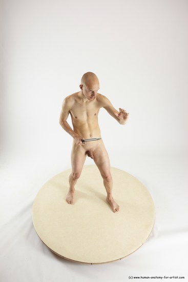 Nude Fighting with knife Man White Standing poses - ALL Slim Bald Standing poses - simple Multi angles poses Realistic