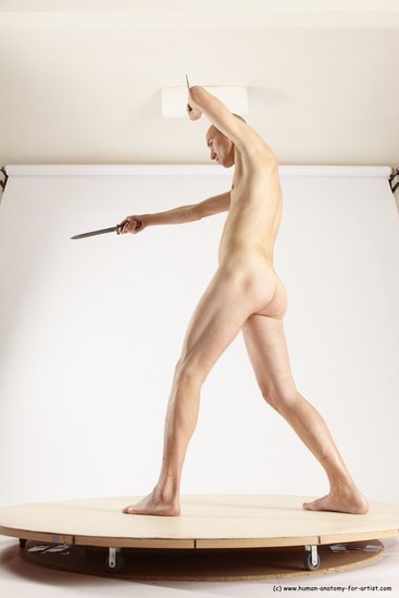 Nude Fighting with knife Man White Standing poses - ALL Slim Bald Standing poses - simple Multi angles poses Realistic