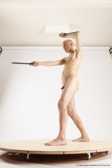 Nude Fighting with knife Man White Standing poses - ALL Slim Bald Standing poses - simple Multi angles poses Realistic