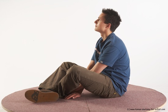 Casual Man White Sitting poses - simple Slim Short Brown Sitting poses - ALL Academic