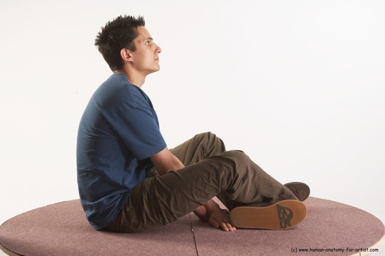 Casual Man White Sitting poses - simple Slim Short Brown Sitting poses - ALL Academic