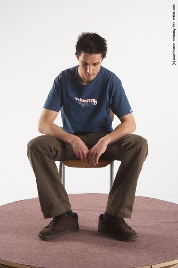 Casual Man White Sitting poses - simple Slim Short Brown Sitting poses - ALL Academic