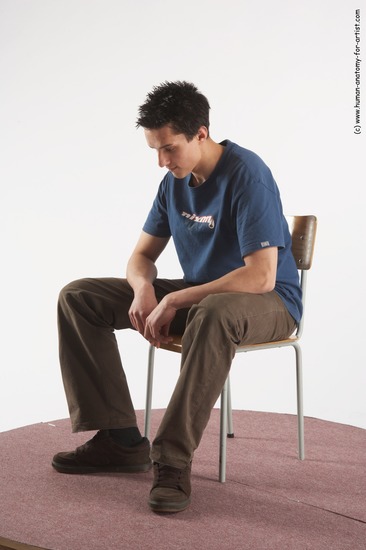 Casual Man White Sitting poses - simple Slim Short Brown Sitting poses - ALL Academic