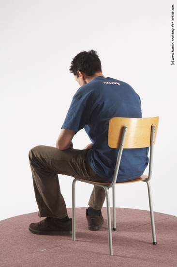 Casual Man White Sitting poses - simple Slim Short Brown Sitting poses - ALL Academic