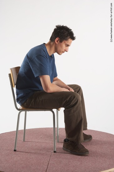 Casual Man White Sitting poses - simple Slim Short Brown Sitting poses - ALL Academic