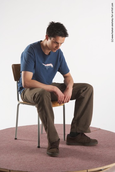 Casual Man White Sitting poses - simple Slim Short Brown Sitting poses - ALL Academic