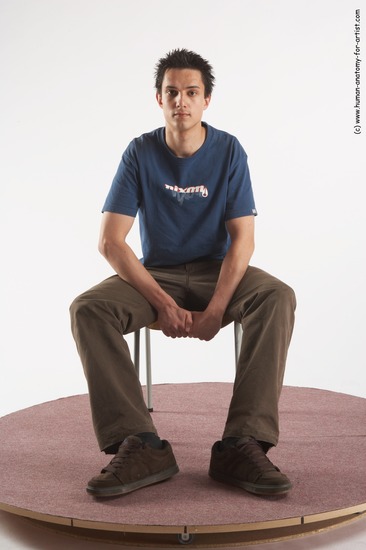 Casual Man White Sitting poses - simple Slim Short Brown Sitting poses - ALL Academic