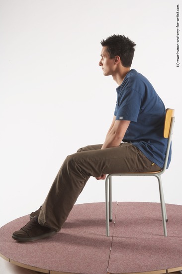 Casual Man White Sitting poses - simple Slim Short Brown Sitting poses - ALL Academic