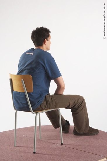 Casual Man White Sitting poses - simple Slim Short Brown Sitting poses - ALL Academic