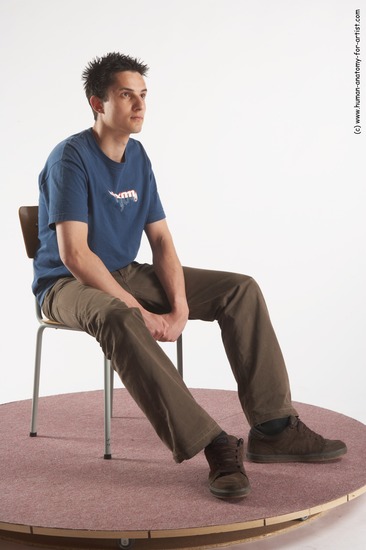 Casual Man White Sitting poses - simple Slim Short Brown Sitting poses - ALL Academic