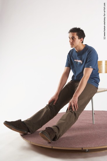 Casual Man White Sitting poses - simple Slim Short Brown Sitting poses - ALL Academic