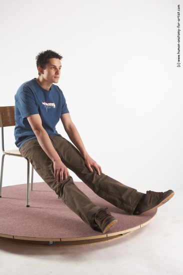 Casual Man White Sitting poses - simple Slim Short Brown Sitting poses - ALL Academic