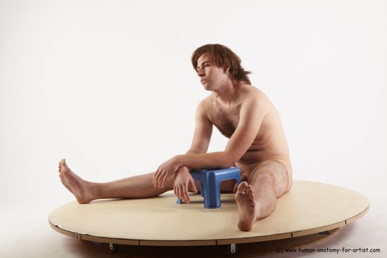 Nude Man White Sitting poses - simple Slim Medium Brown Sitting poses - ALL Realistic