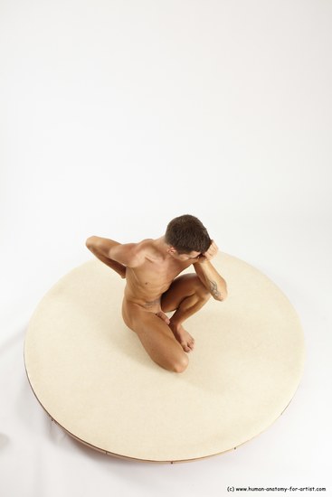 Nude Man White Kneeling poses - ALL Athletic Short Brown Kneeling poses - on one knee Multi angles poses Realistic